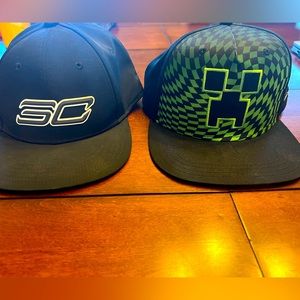 2 Kids Flat Bill Hats-Under Armour & Minecraft